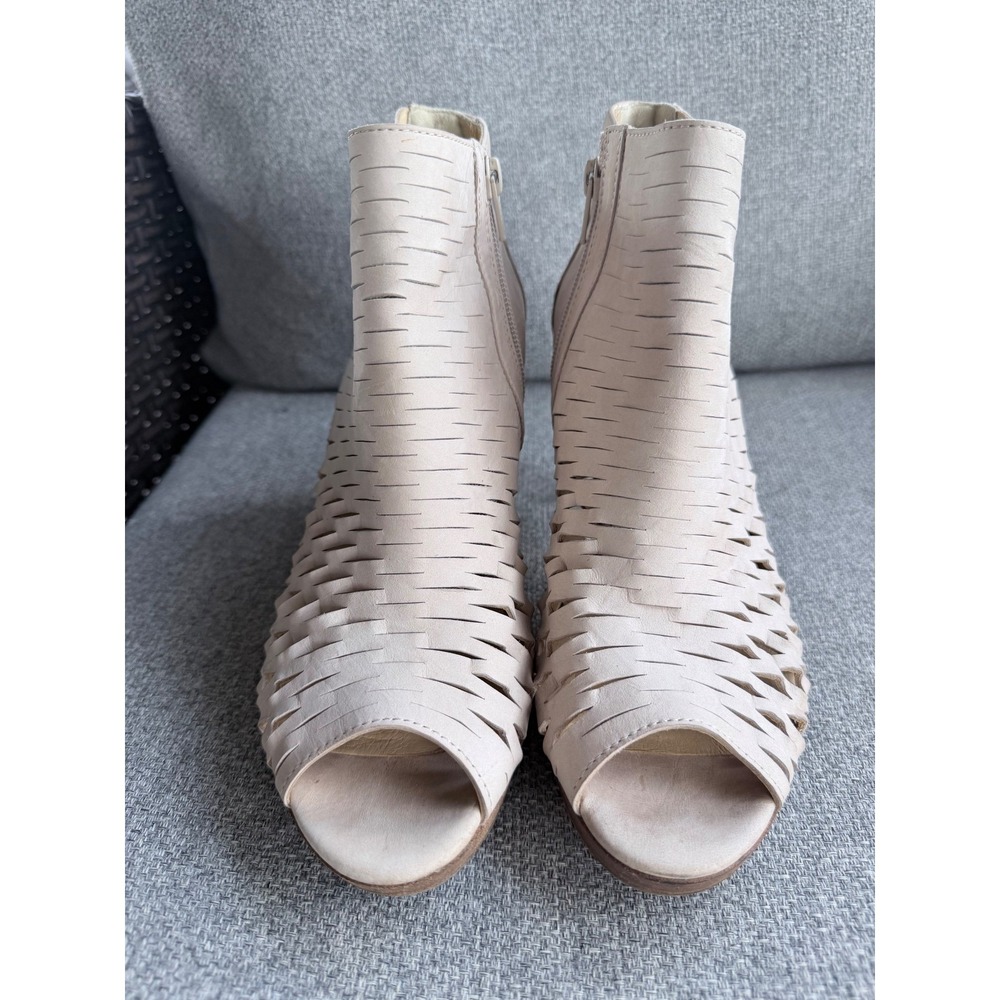 Paul Green Womens Laser Cut Peep Toe Ankle Boots Beige Leather Size 6.5 4234